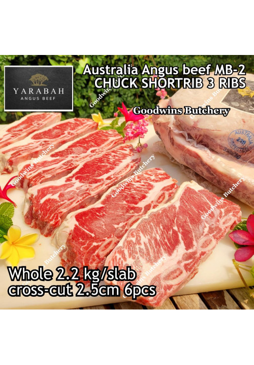 Beef rib shortrib CHUCK SHORT RIB 3-4 ribs ANGUS marbling MB-2 daging iga sapi konro frozen Australia YARABAH whole cuts 2 slabs crossed cut 2.5cm 1" +/- 4kg 12pcs (price/kg)